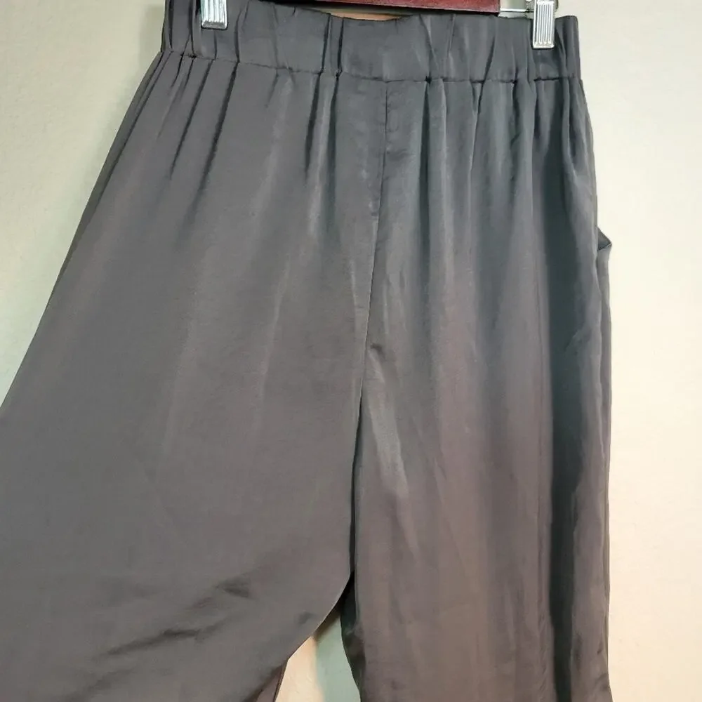 ANIMARI Charcoal Satin Feel Jogger Pants Quiet Luxury Lounge Resort Chic Sporty - Picture 7 of 15